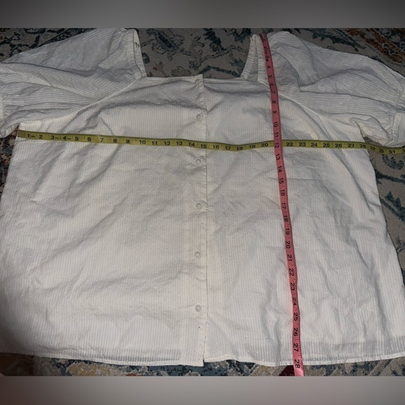 Lauren Conrad Sz 3X Ivory Short Sleeve Boho Top Shirt Button Front Swiss Dots - Picture 9 of 9